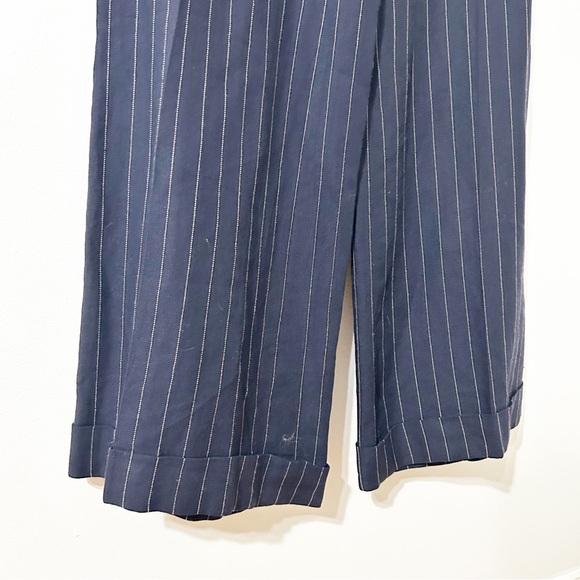 Ralph Lauren Navy and Pinstripe Wide Leg Cuffed Trousers Wool Linen Blend 💙🤍 - Picture 3 of 10